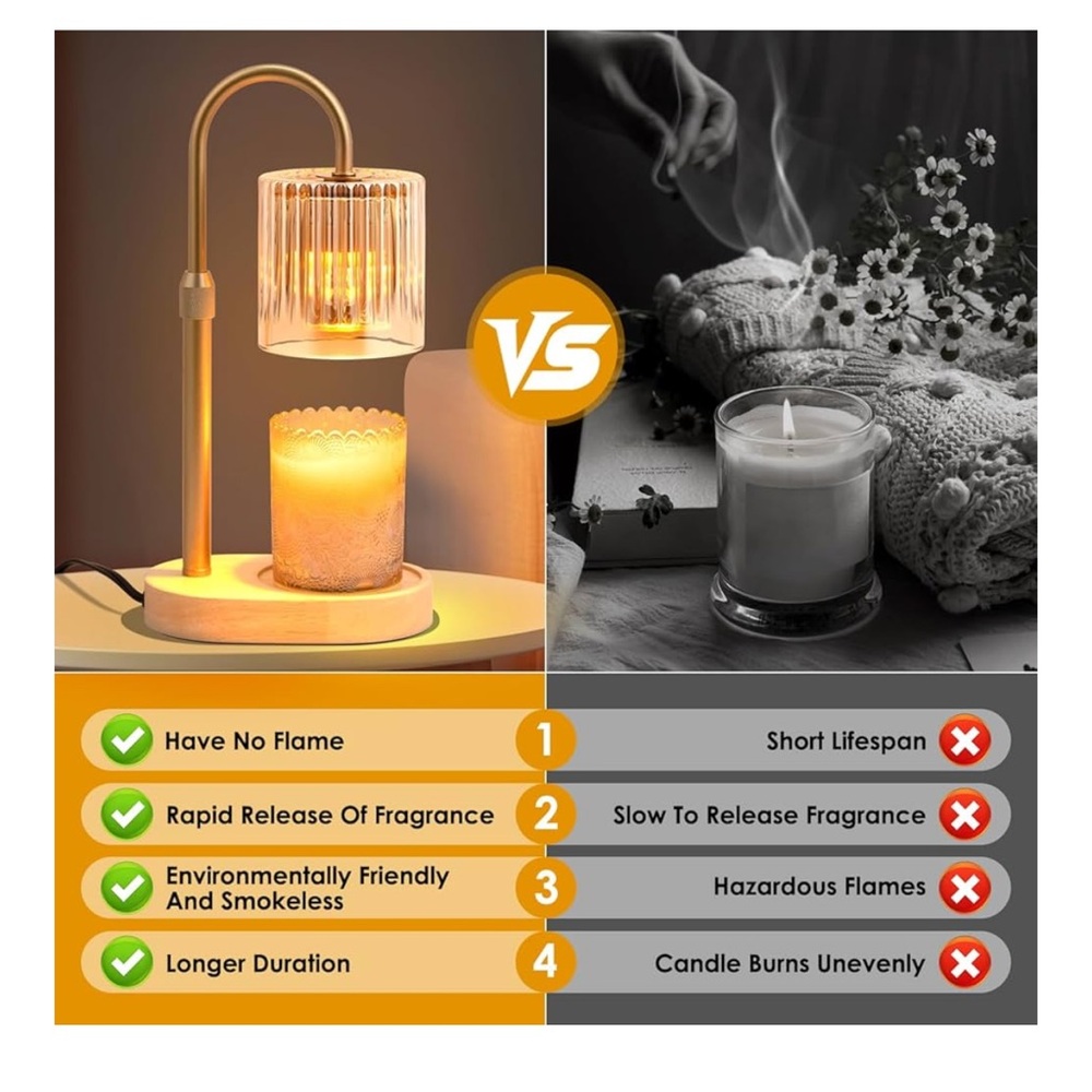 Amber Glass Candle Warmer Lamp with Adjustable Height & Timer - Picture 6 of 7